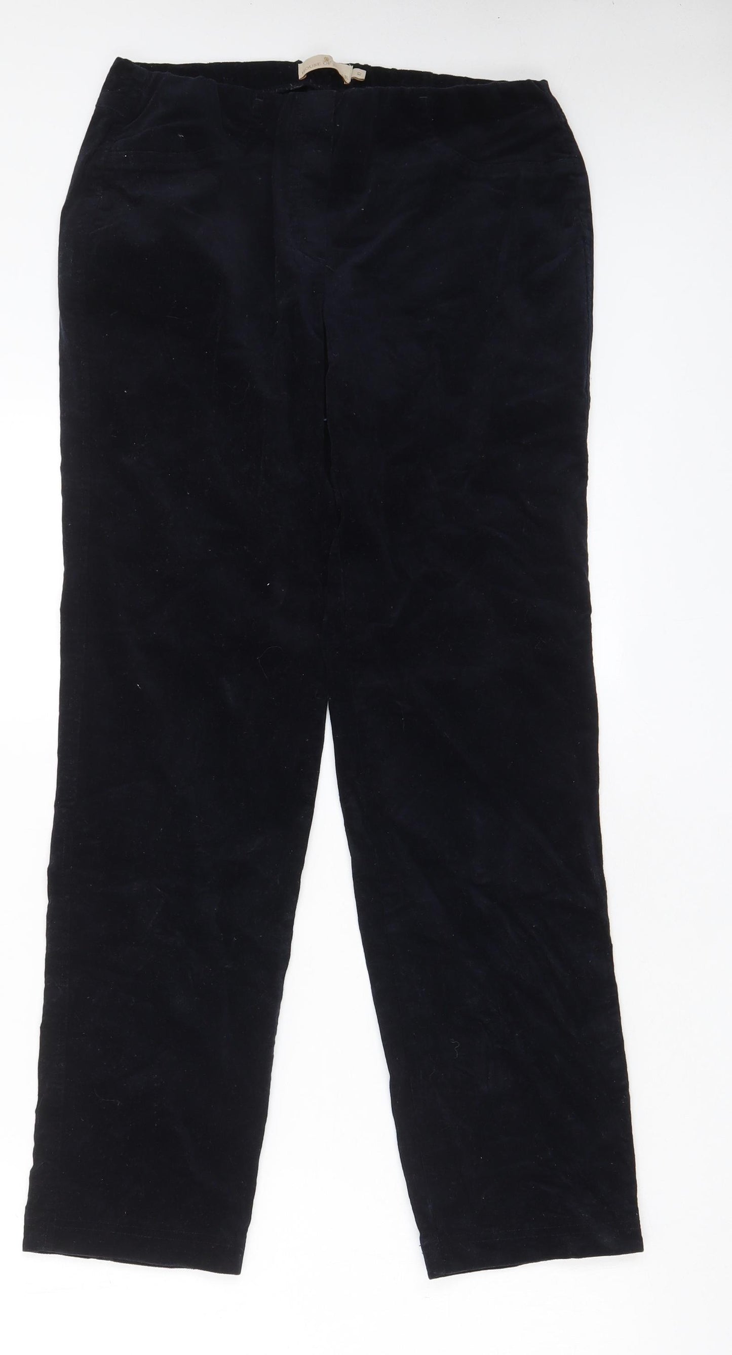 House of Bruar Womens Black Cotton Trousers Size 10 L29 in Regular - Elasticated Waist