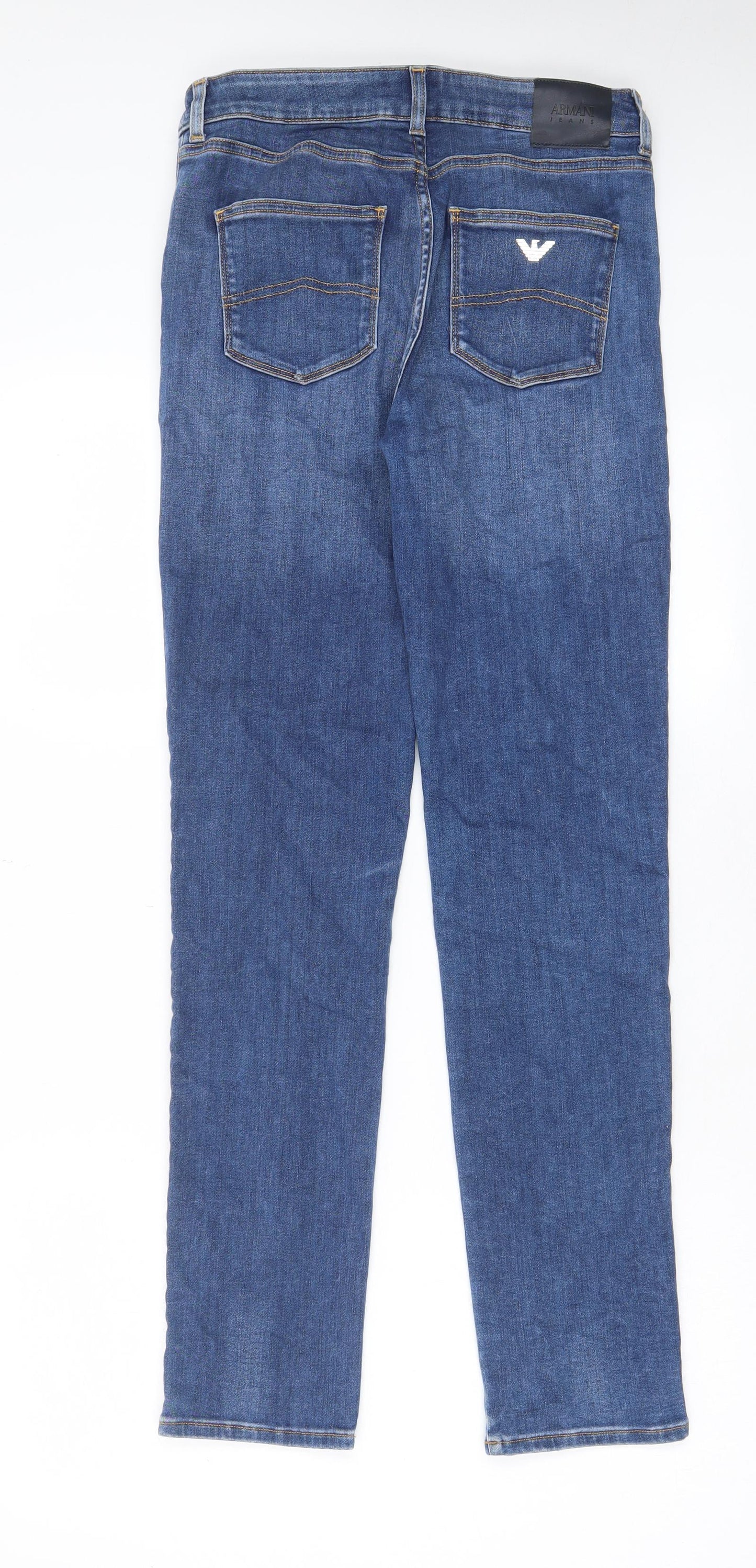 Armani Jeans Womens Blue Cotton Straight Jeans Size 29 in L30 in Regular Zip - Pockets, Belt Loops, Logo