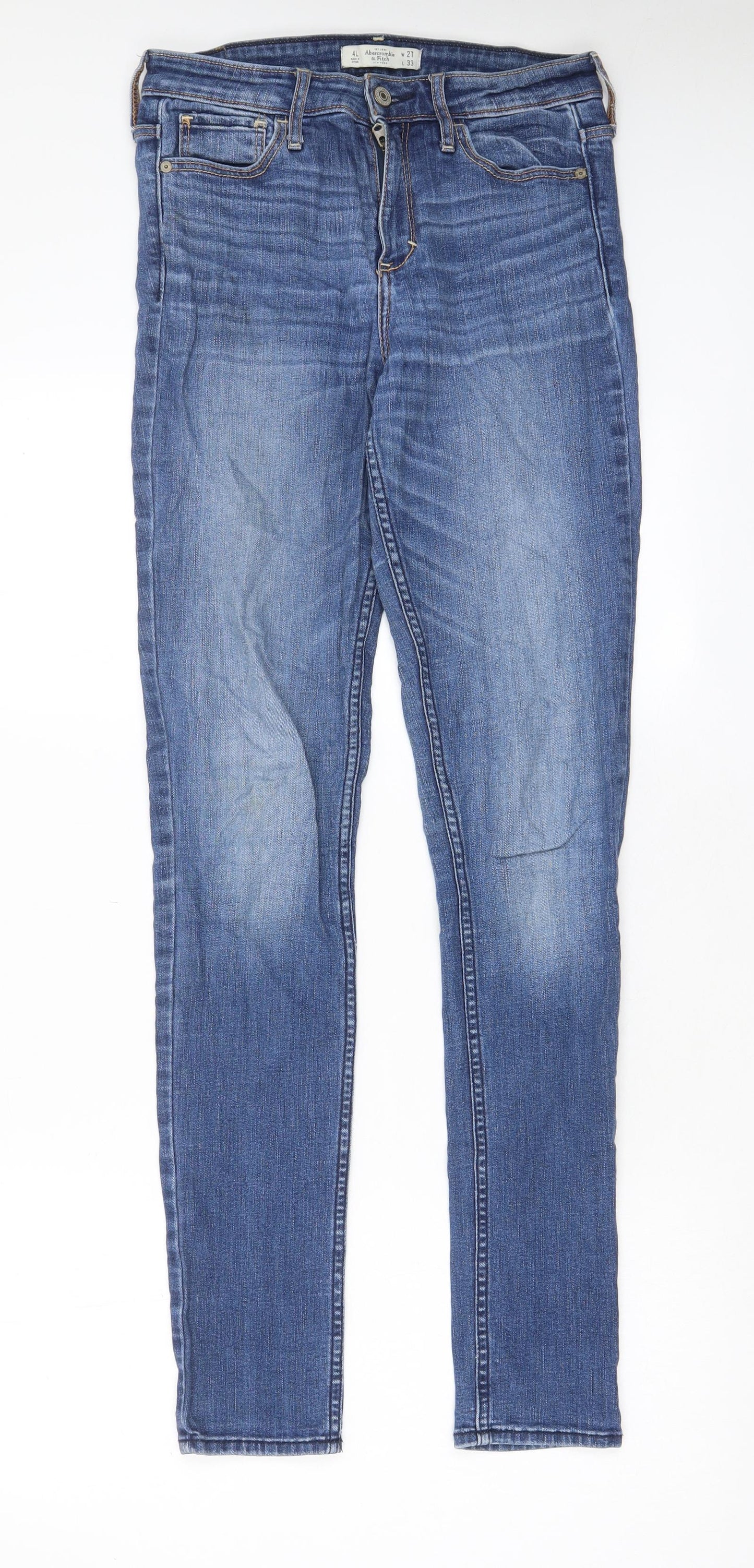 Abercrombie & Fitch Womens Blue Cotton Skinny Jeans Size 27 in L33 in Regular Zip - Pockets, Belt Loops