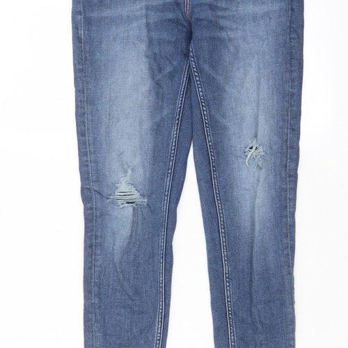 Zara Womens Blue Cotton Skinny Jeans Size 8 L25 in Regular Zip - Pockets, Belt Loops