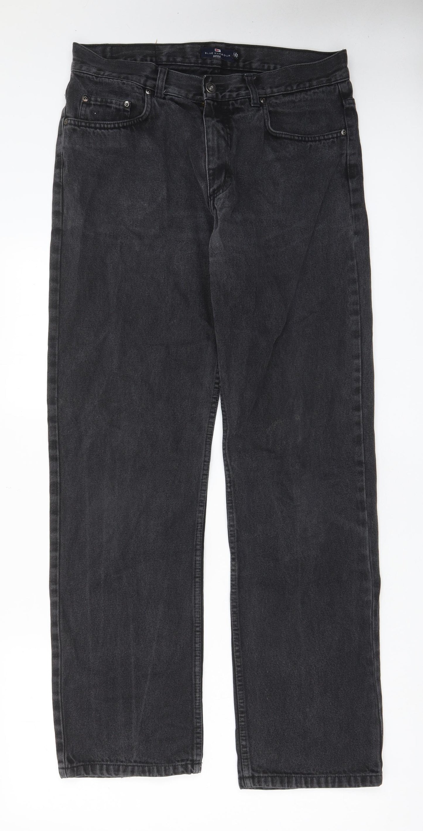 Blue Harbour Mens Grey Cotton Straight Jeans Size 34 in L33 in Regular Zip - Pockets, Belt Loops