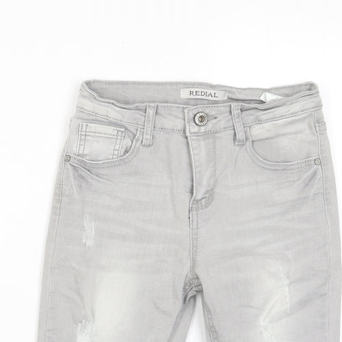 Redial Womens Grey Cotton Bermuda Shorts Size 6 L11 in Regular Zip - Pockets, Belt Loops