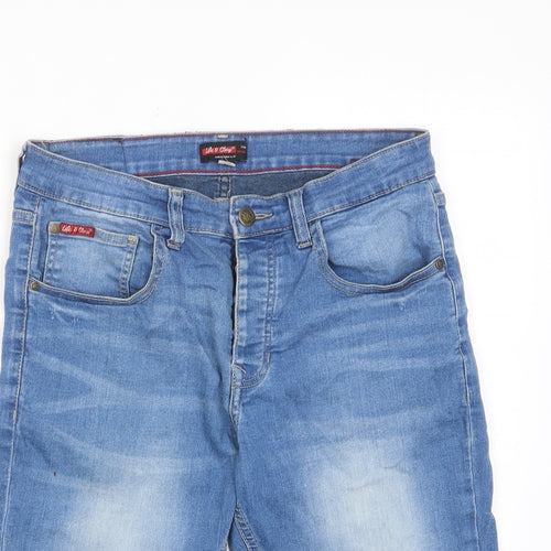 Life & Glory Mens Blue Cotton Bermuda Shorts Size 30 in L10 in Regular Button - Pockets, Belt Loops