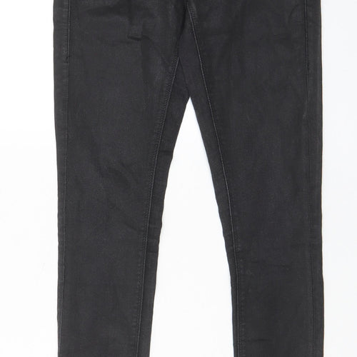 Topshop Womens Black Cotton Trousers Size 26 in L32 in Regular Zip - Coated