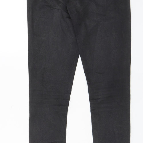 Topshop Womens Black Cotton Trousers Size 26 in L32 in Regular Zip - Coated