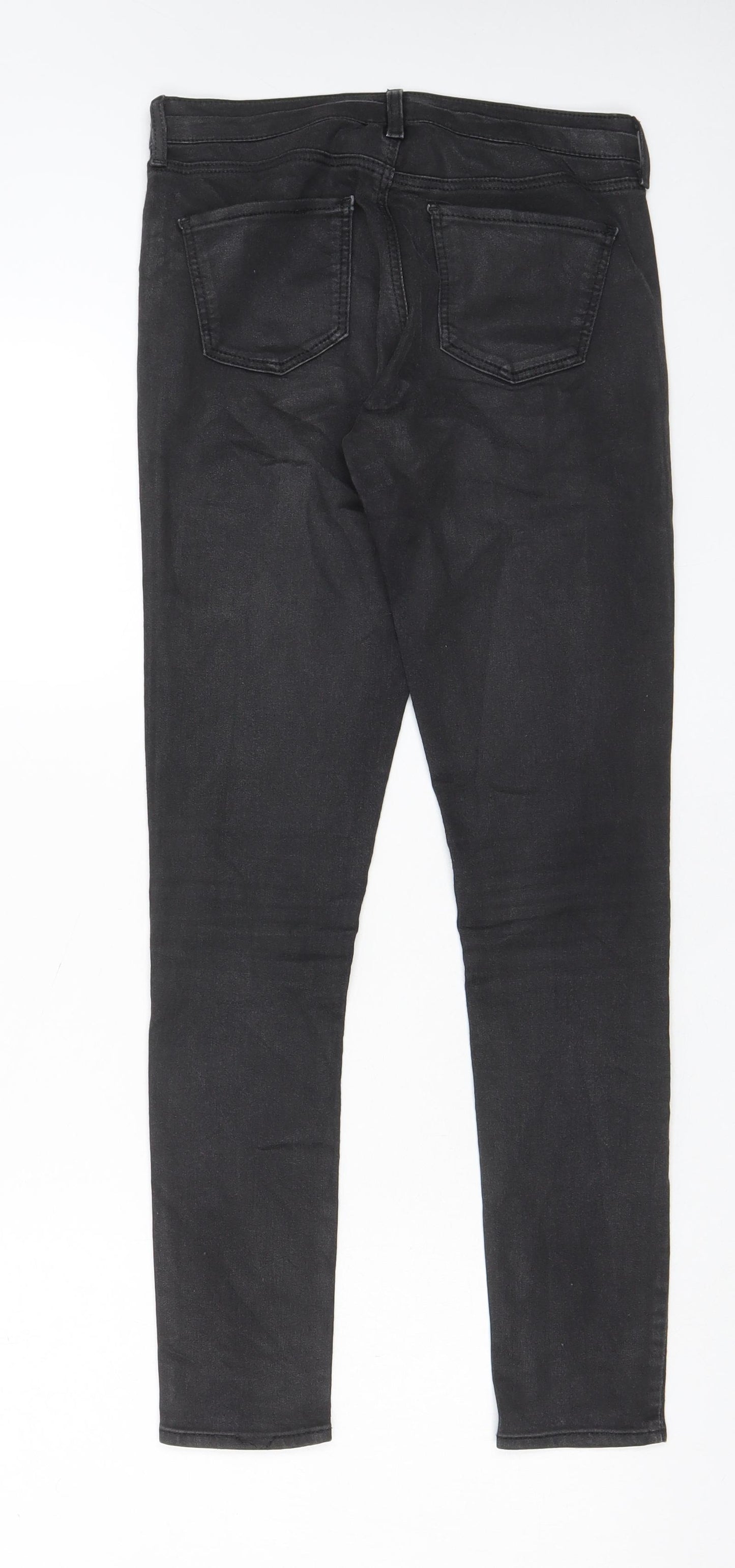 Topshop Womens Black Cotton Trousers Size 26 in L32 in Regular Zip - Coated