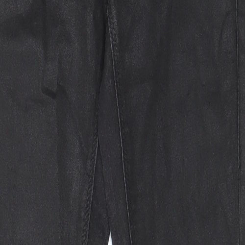 Topshop Womens Black Cotton Trousers Size 26 in L32 in Regular Zip - Coated