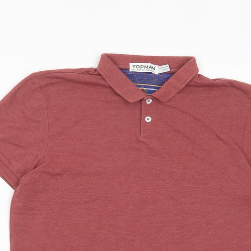 Topman Mens Red Cotton Polo Size L Collared Button