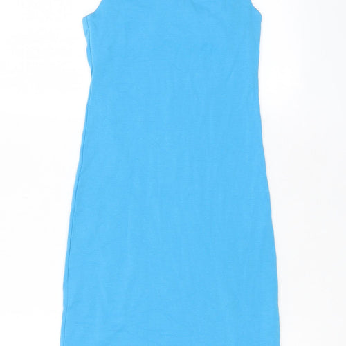 Zara Womens Blue Cotton Tank Dress Size M Square Neck Pullover