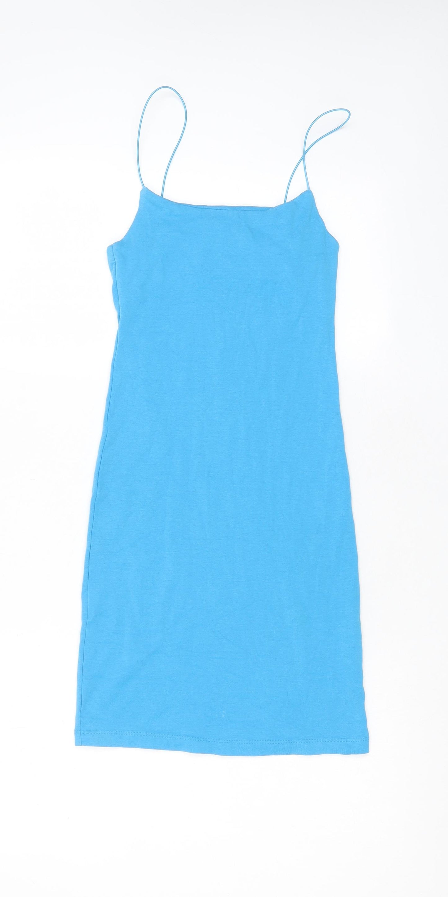 Zara Womens Blue Cotton Tank Dress Size M Square Neck Pullover
