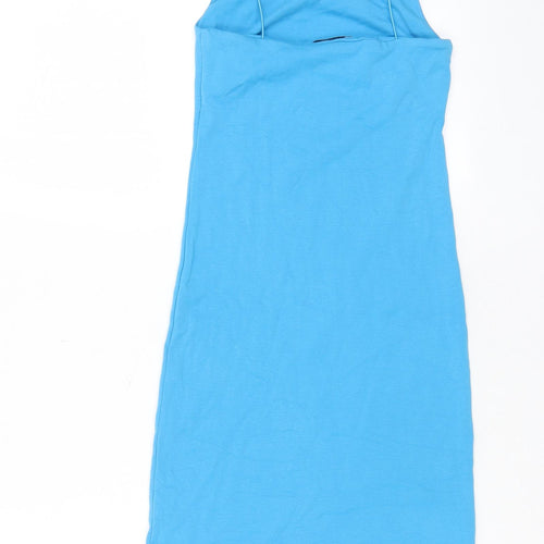 Zara Womens Blue Cotton Tank Dress Size M Square Neck Pullover
