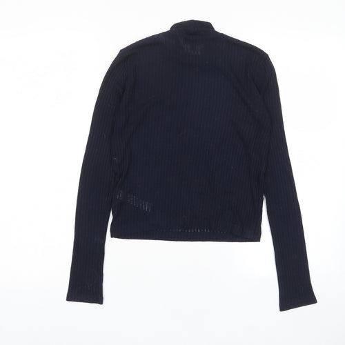 Topshop Womens Blue Polyester Cropped T-Shirt Size 6 Round Neck - Sheer