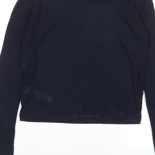 Topshop Womens Blue Polyester Cropped T-Shirt Size 6 Round Neck - Sheer