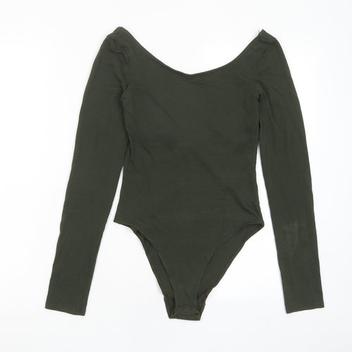 H&M Womens Green Cotton Bodysuit One-Piece Size XS Snap