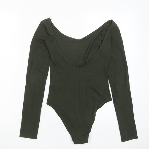 H&M Womens Green Cotton Bodysuit One-Piece Size XS Snap