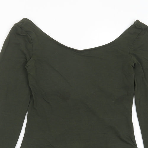 H&M Womens Green Cotton Bodysuit One-Piece Size XS Snap