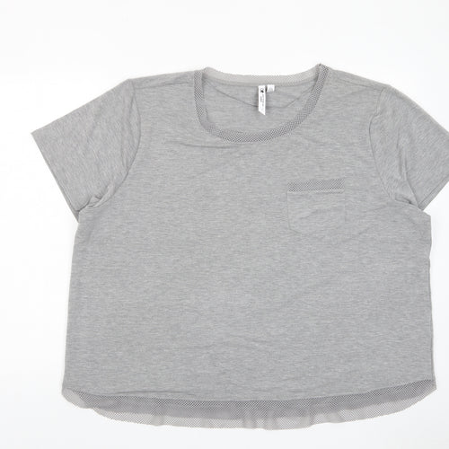 Cable & Gauge Womens Grey Polyester Basic T-Shirt Size XL Crew Neck - Crochet, Pocket