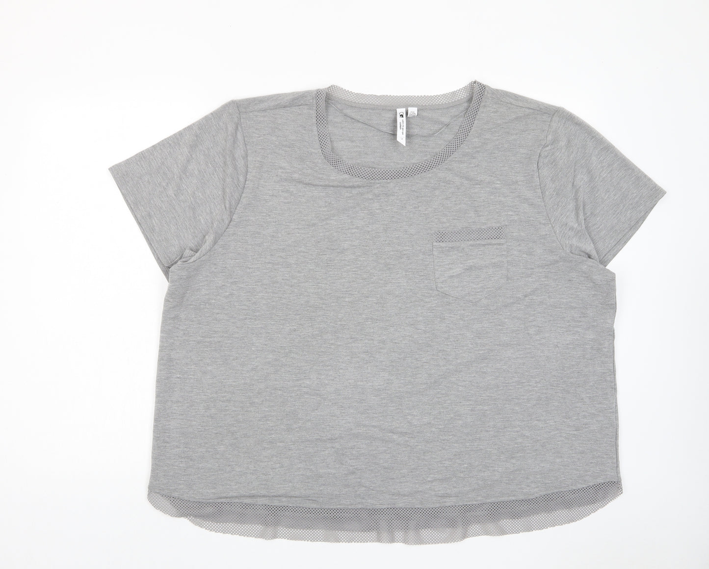 Cable & Gauge Womens Grey Polyester Basic T-Shirt Size XL Crew Neck - Crochet, Pocket
