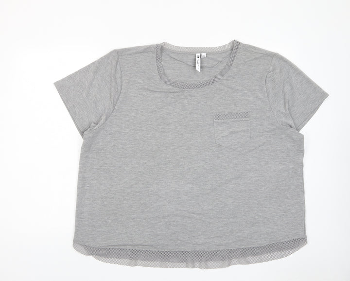 Cable & Gauge Womens Grey Polyester Basic T-Shirt Size XL Crew Neck - Crochet, Pocket