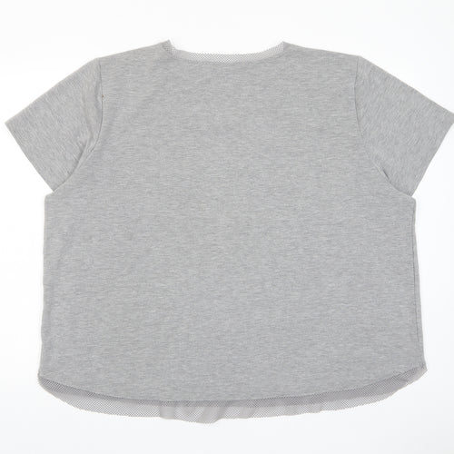 Cable & Gauge Womens Grey Polyester Basic T-Shirt Size XL Crew Neck - Crochet, Pocket
