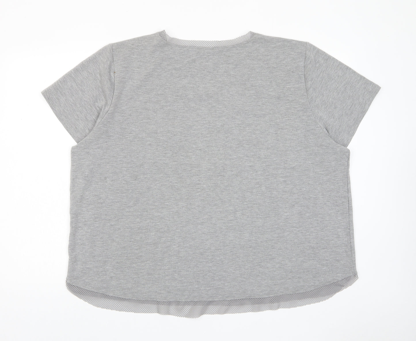 Cable & Gauge Womens Grey Polyester Basic T-Shirt Size XL Crew Neck - Crochet, Pocket