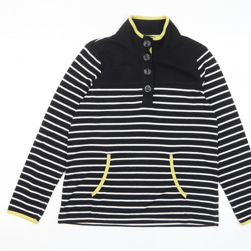 Bonmarché Womens Black Striped Polyester Pullover Sweatshirt Size S Button - Pockets