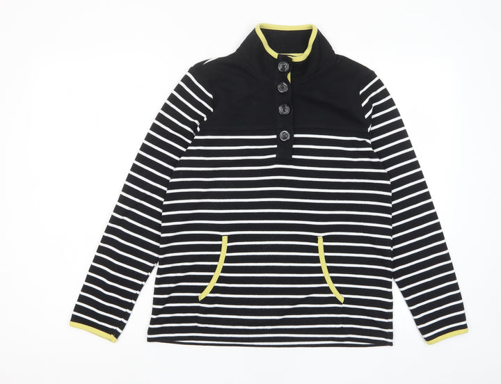 Bonmarché Womens Black Striped Polyester Pullover Sweatshirt Size S Button - Pockets
