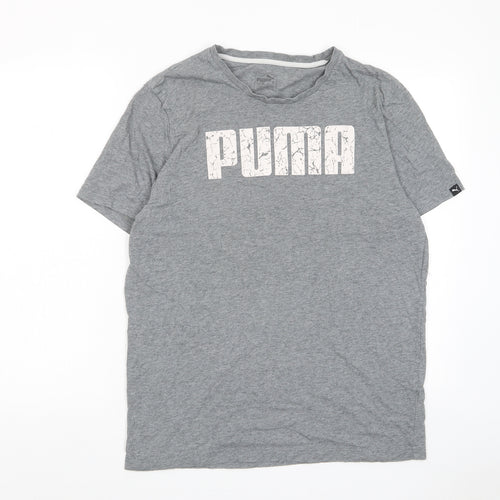 PUMA Mens Grey Polyester T-Shirt Size L Crew Neck - Logo