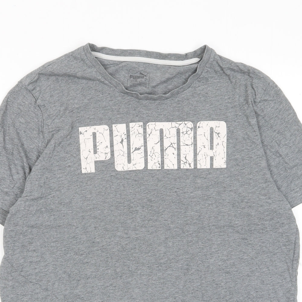 PUMA Mens Grey Polyester T-Shirt Size L Crew Neck - Logo