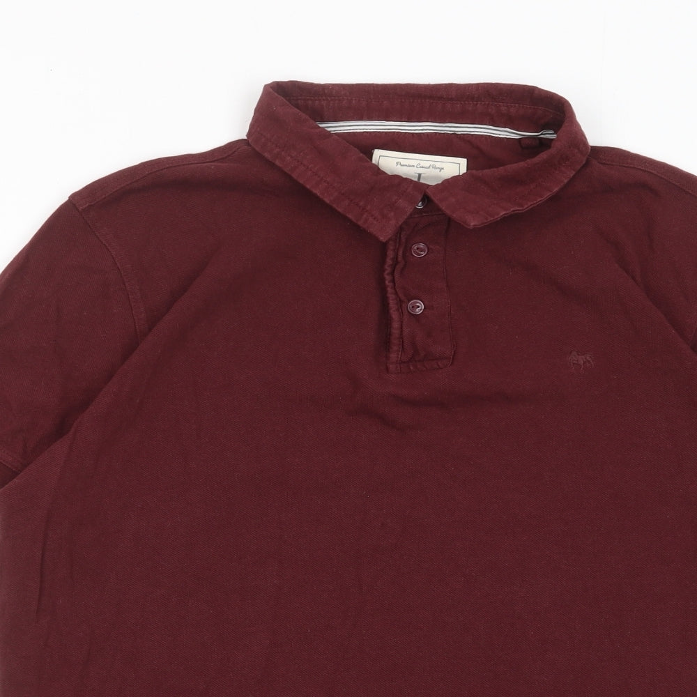 Jasper Conran Mens Red Cotton Polo Size L Collared Button - Logo, Embroided