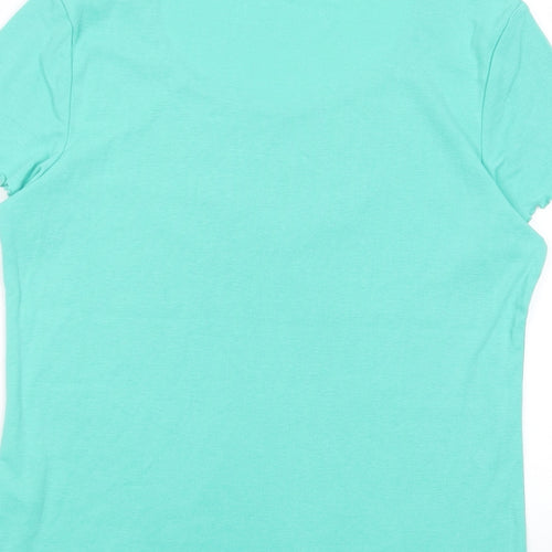 Bonmarché Womens Blue Cotton Basic T-Shirt Size M Scoop Neck - Lettuce Edging, Frill, Buttons