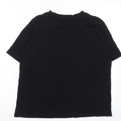 EWM Womens Black Cotton Basic T-Shirt Size 22 V-Neck - Buttons