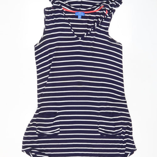 Blue Curl Womens Blue Striped Viscose A-Line Size M V-Neck Pullover - Hooded