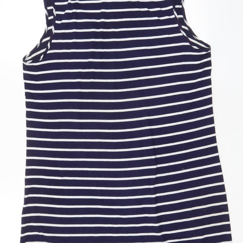 Blue Curl Womens Blue Striped Viscose A-Line Size M V-Neck Pullover - Hooded