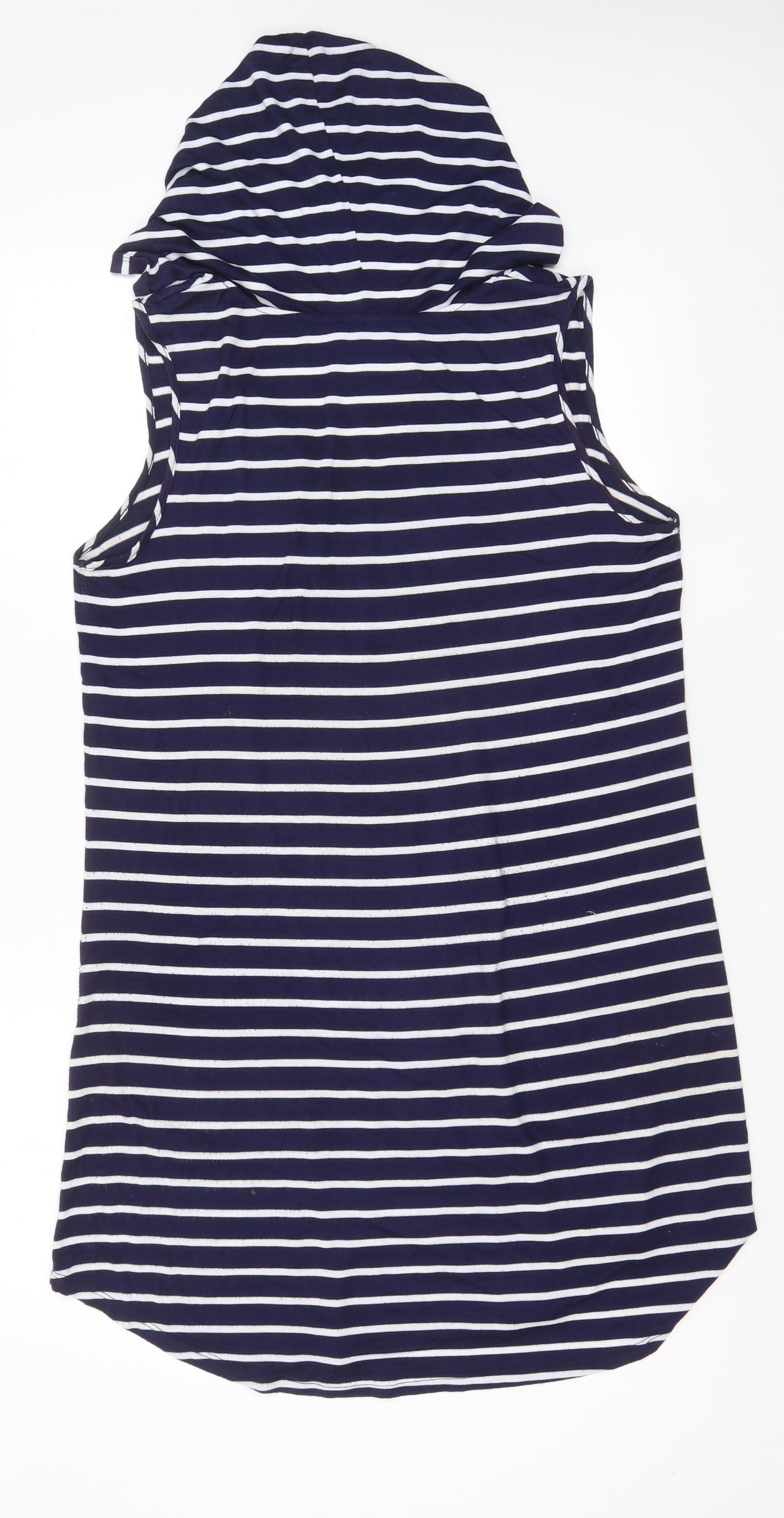 Blue Curl Womens Blue Striped Viscose A-Line Size M V-Neck Pullover - Hooded