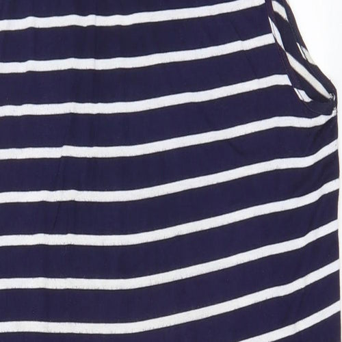 Blue Curl Womens Blue Striped Viscose A-Line Size M V-Neck Pullover - Hooded