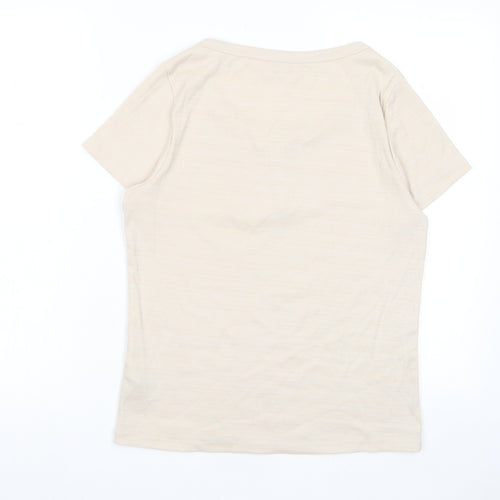 Marks and Spencer Womens Beige Cotton Basic T-Shirt Size 14 Scoop Neck - Buttons