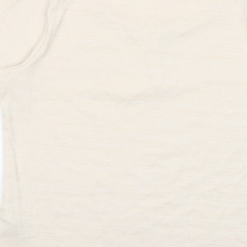 Marks and Spencer Womens Beige Cotton Basic T-Shirt Size 14 Scoop Neck - Buttons