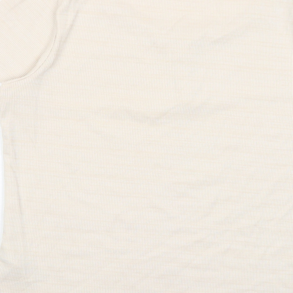 Marks and Spencer Womens Beige Cotton Basic T-Shirt Size 14 Scoop Neck - Buttons