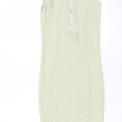 PRETTYLITTLETHING Womens Green Polyester T-Shirt Dress Size 6 Crew Neck Pullover - Zip