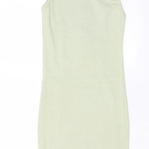 PRETTYLITTLETHING Womens Green Polyester T-Shirt Dress Size 6 Crew Neck Pullover - Zip