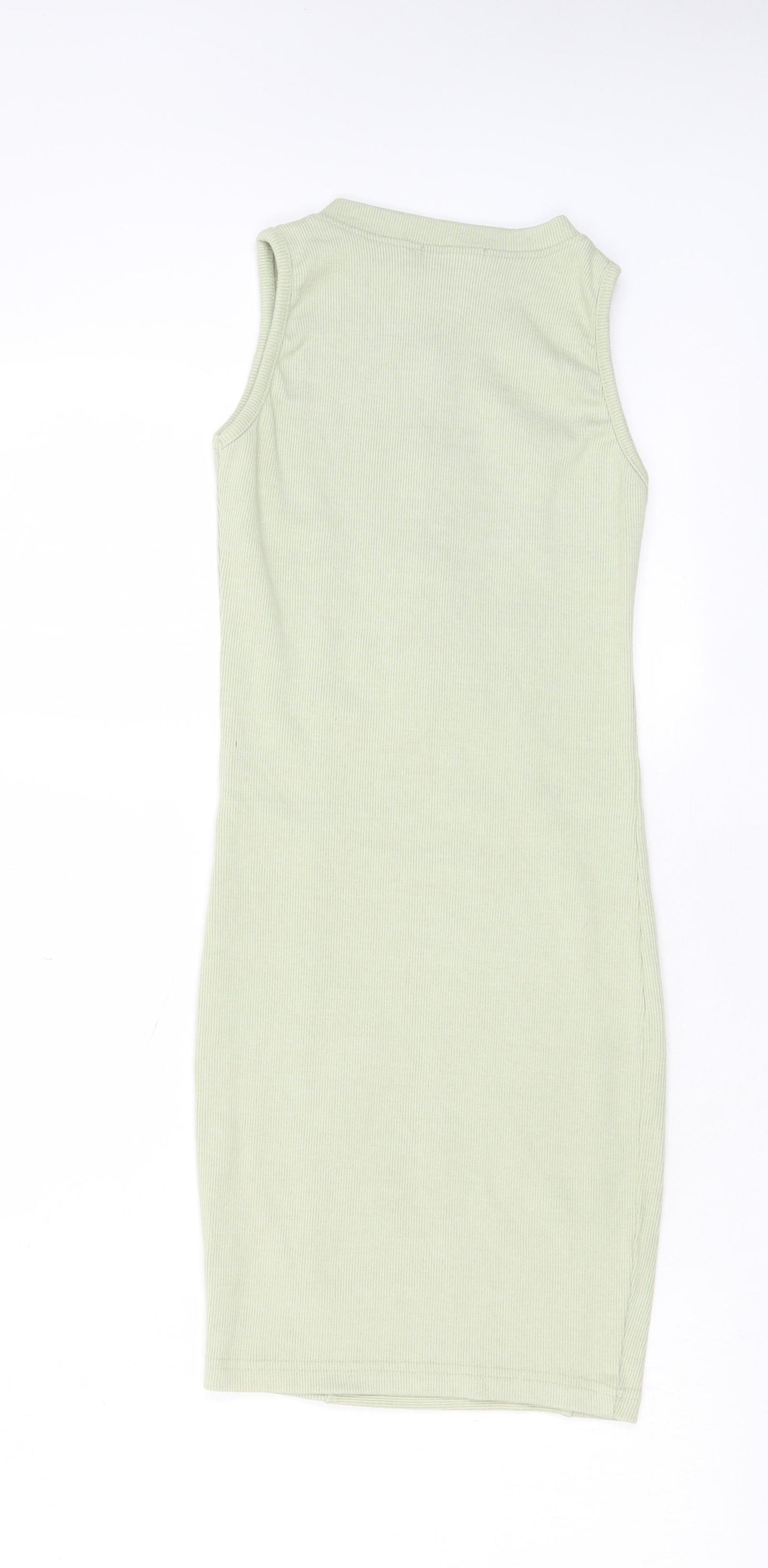 PRETTYLITTLETHING Womens Green Polyester T-Shirt Dress Size 6 Crew Neck Pullover - Zip