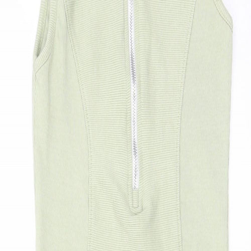 PRETTYLITTLETHING Womens Green Polyester T-Shirt Dress Size 6 Crew Neck Pullover - Zip