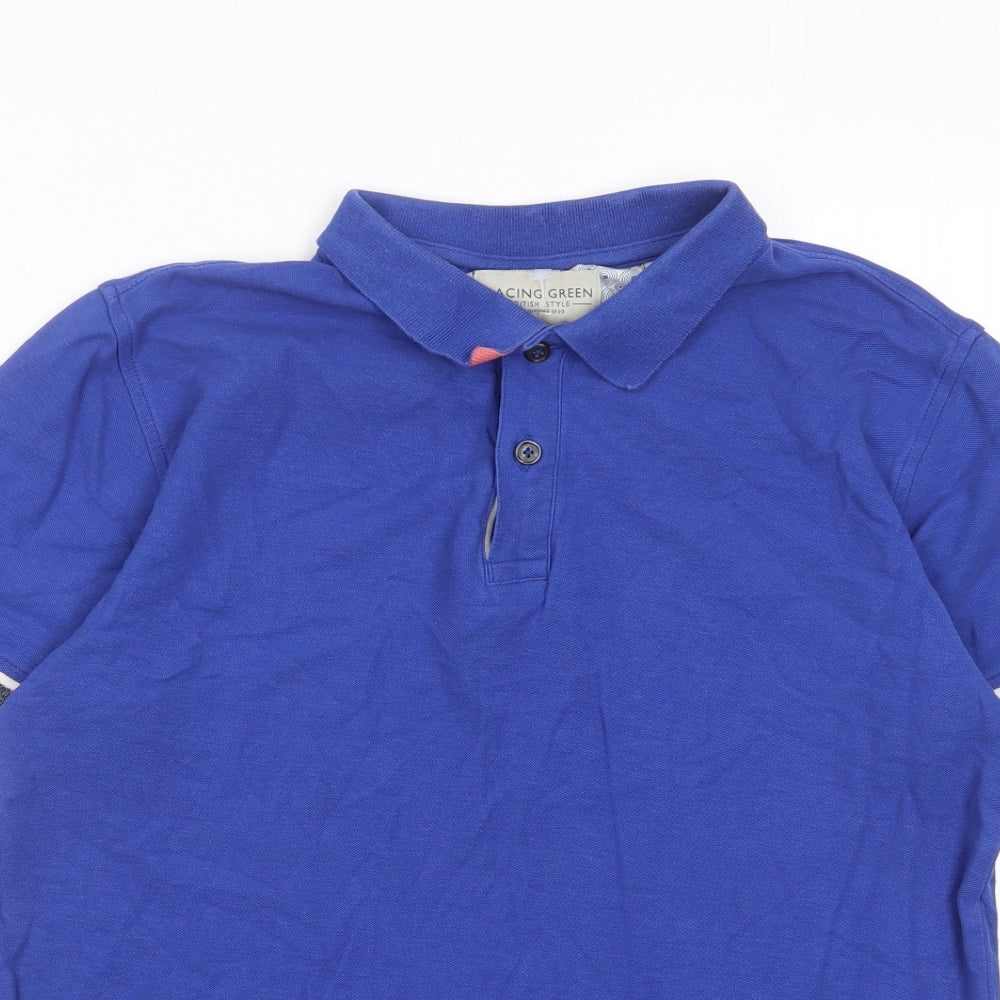 Racing Green Mens Blue Cotton Polo Size S Collared Button