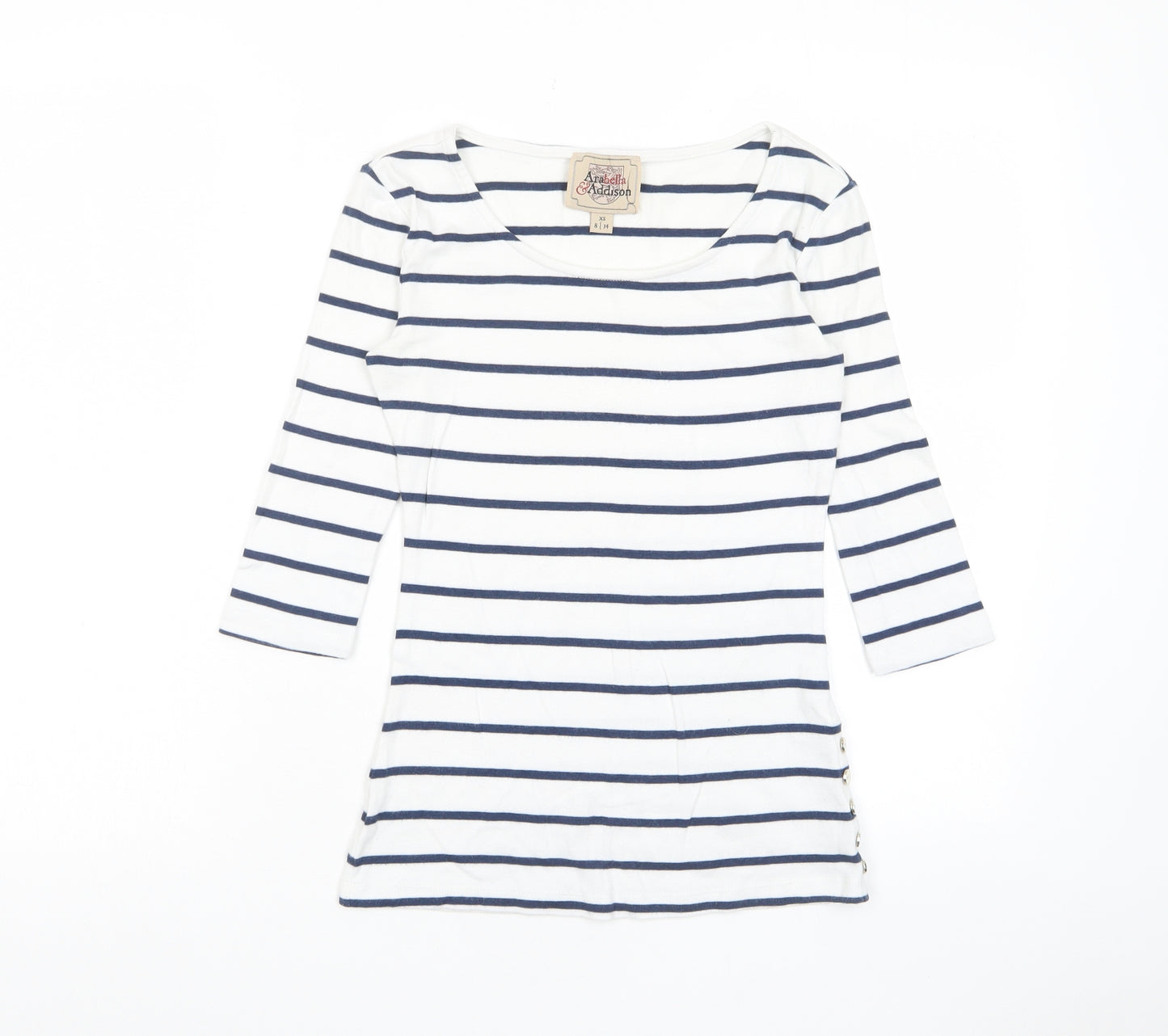 Arabella & Addison Womens White Striped Cotton Basic T-Shirt Size 8 Crew Neck