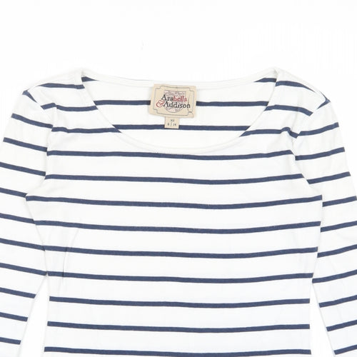 Arabella & Addison Womens White Striped Cotton Basic T-Shirt Size 8 Crew Neck