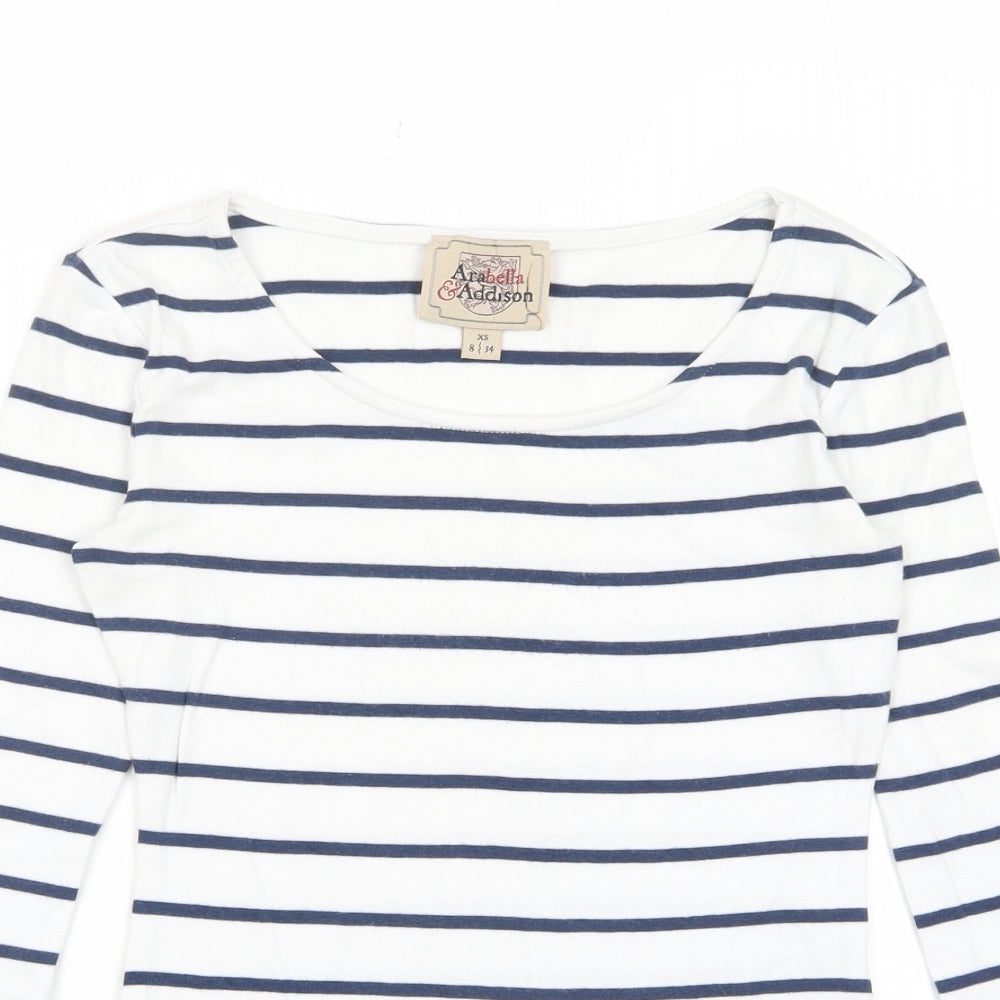 Arabella & Addison Womens White Striped Cotton Basic T-Shirt Size 8 Crew Neck