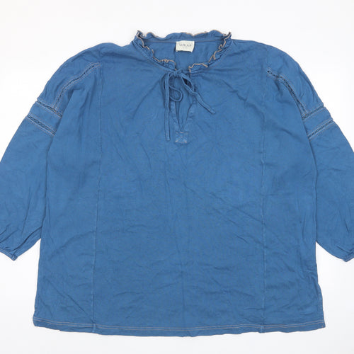 Wrap London Womens Blue Cotton Basic T-Shirt Size 22 Collared - Keyhole neck, Embroided