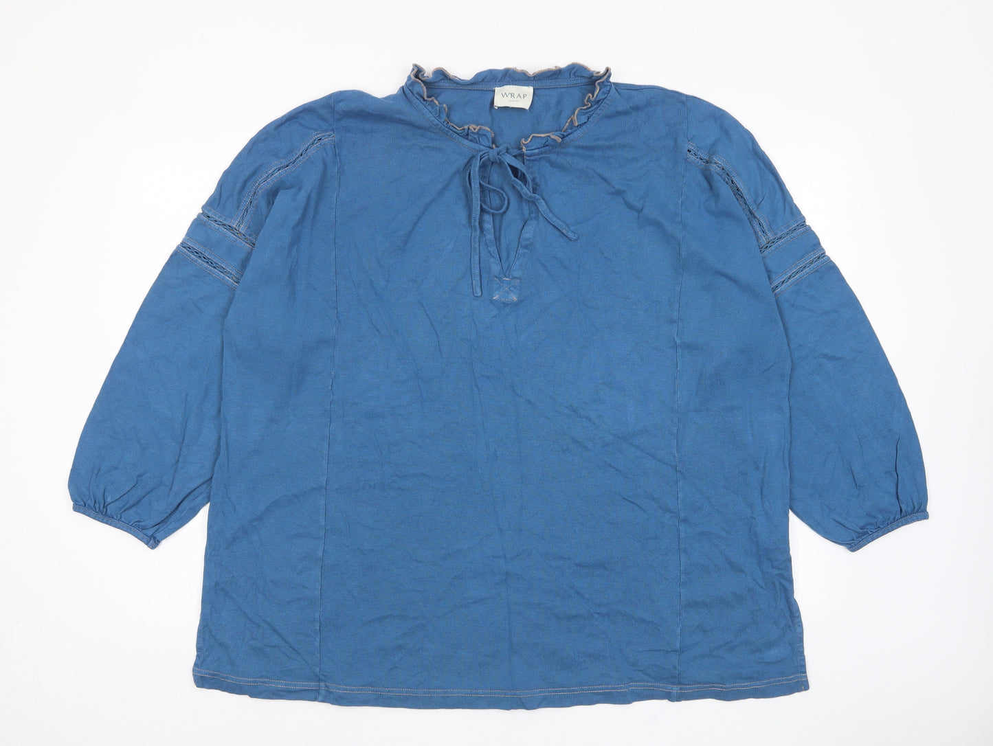 Wrap London Womens Blue Cotton Basic T-Shirt Size 22 Collared - Keyhole neck, Embroided