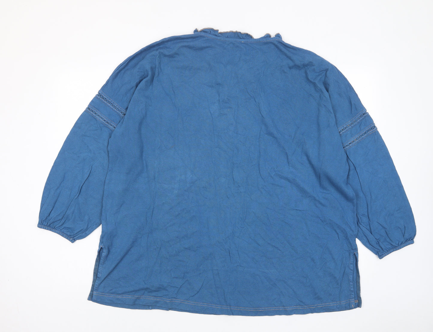 Wrap London Womens Blue Cotton Basic T-Shirt Size 22 Collared - Keyhole neck, Embroided